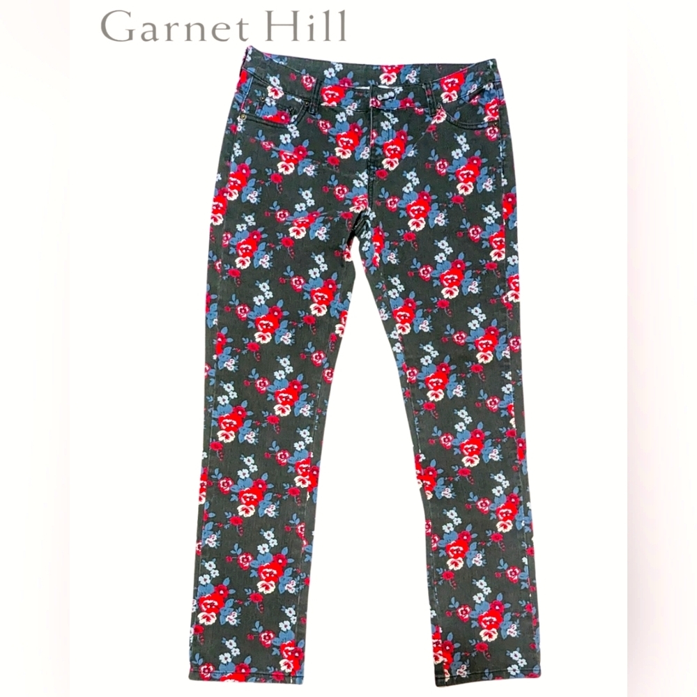 Garnet Hill size 10, EUC floral pattern jeans, modern retro style